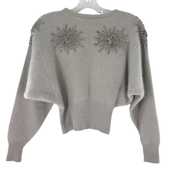 Vtg 80s Neiman Marcus Gray Rhinestone Embellished Angora Dolman Sleeve Sweater M - Picture 4 of 5